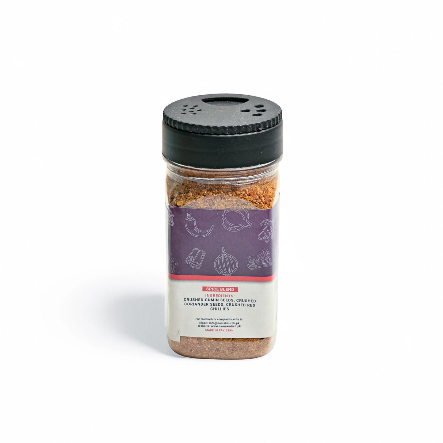 Namak Mirch Roasted Spice Mix seasoning jar back with usage directions
