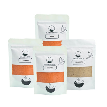 Namak Mirch Chicken Taster Kit with four BBQ chicken recipe mix packs
