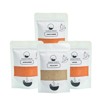Namak Mirch Meat Taster Kit with four BBQ and kabab recipe mix packs