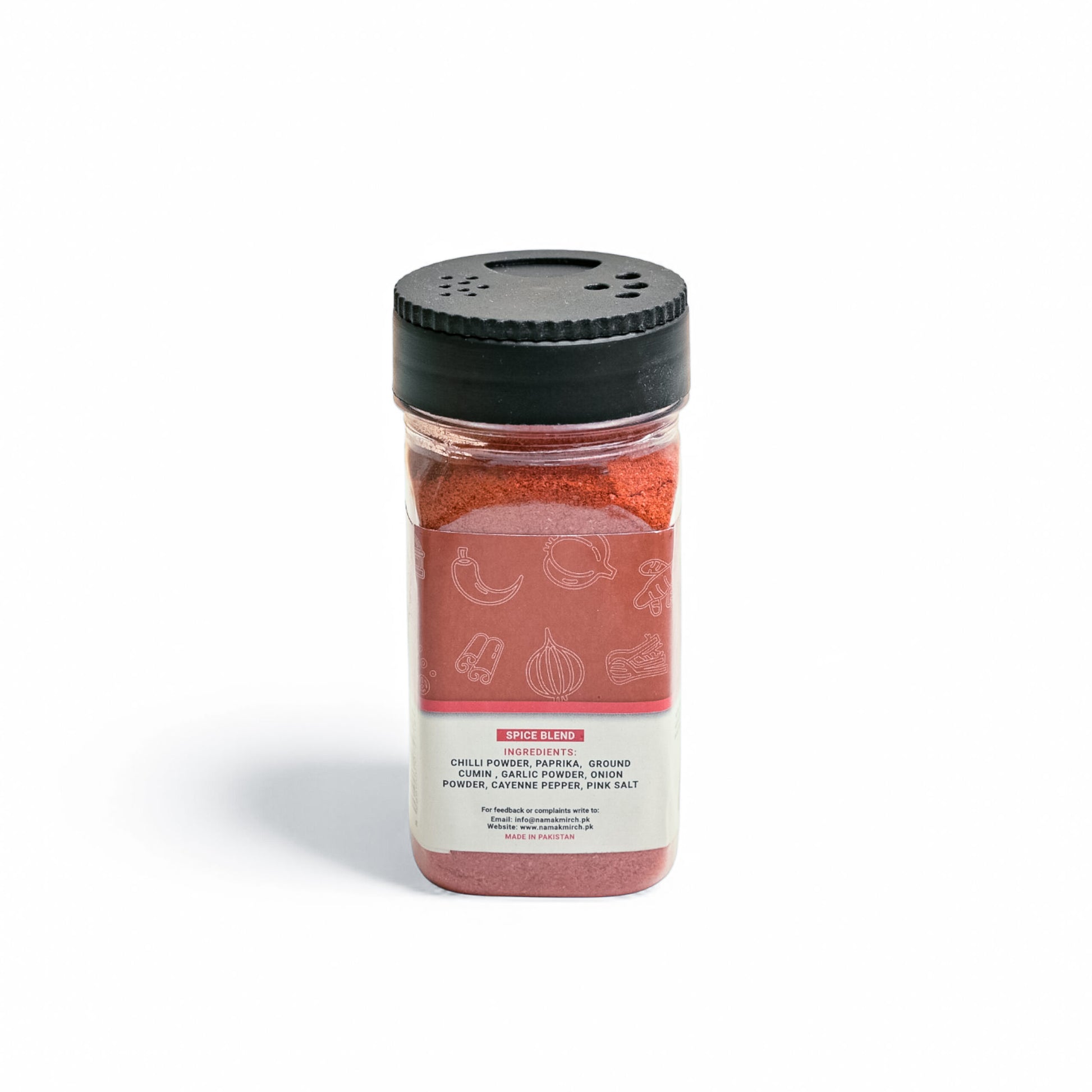 Namak Mirch Fajita Seasoning jar back with ingredients and usage directions
