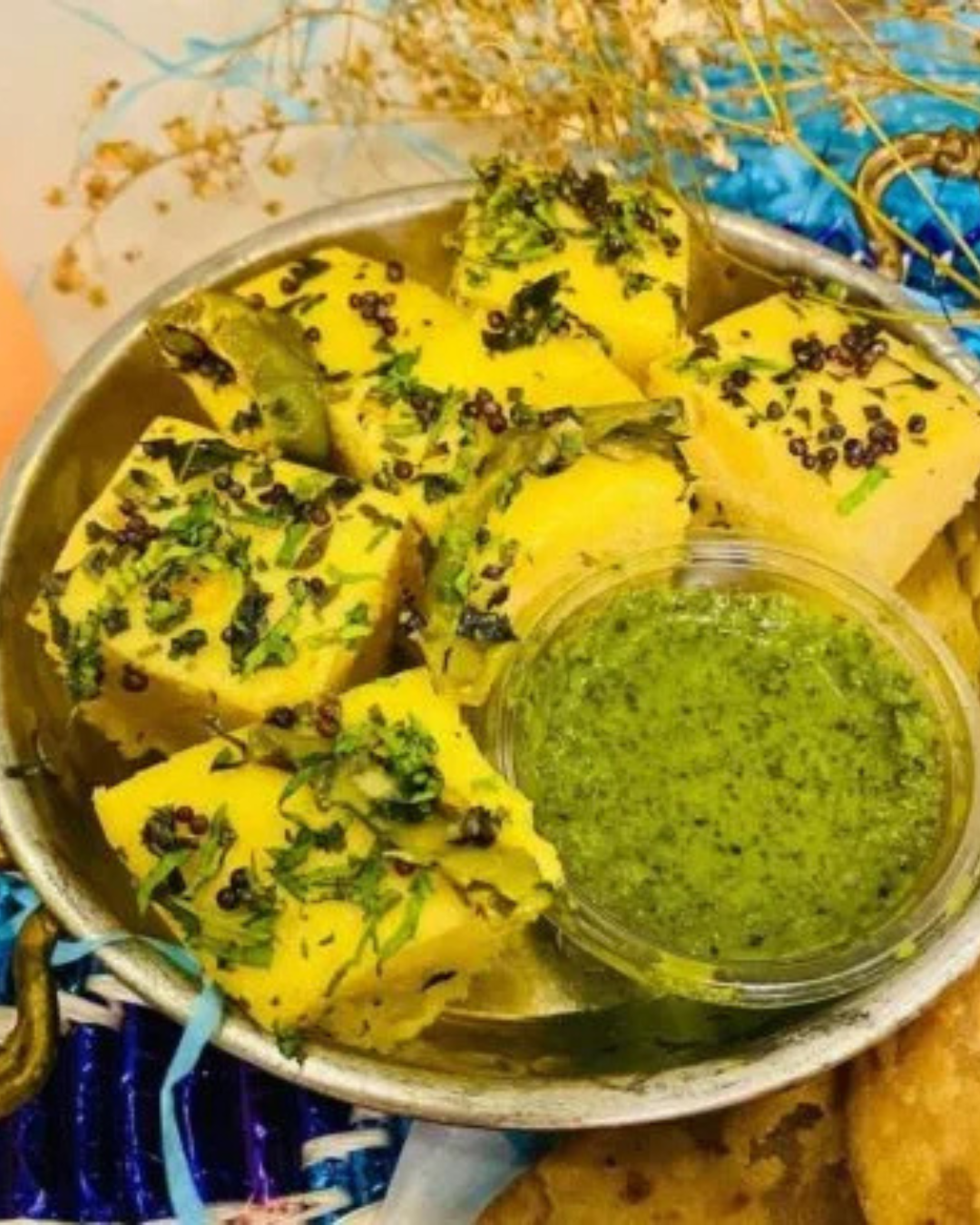 Namak Mirch Khaman steamed Gujarati snack served with pudina chutney