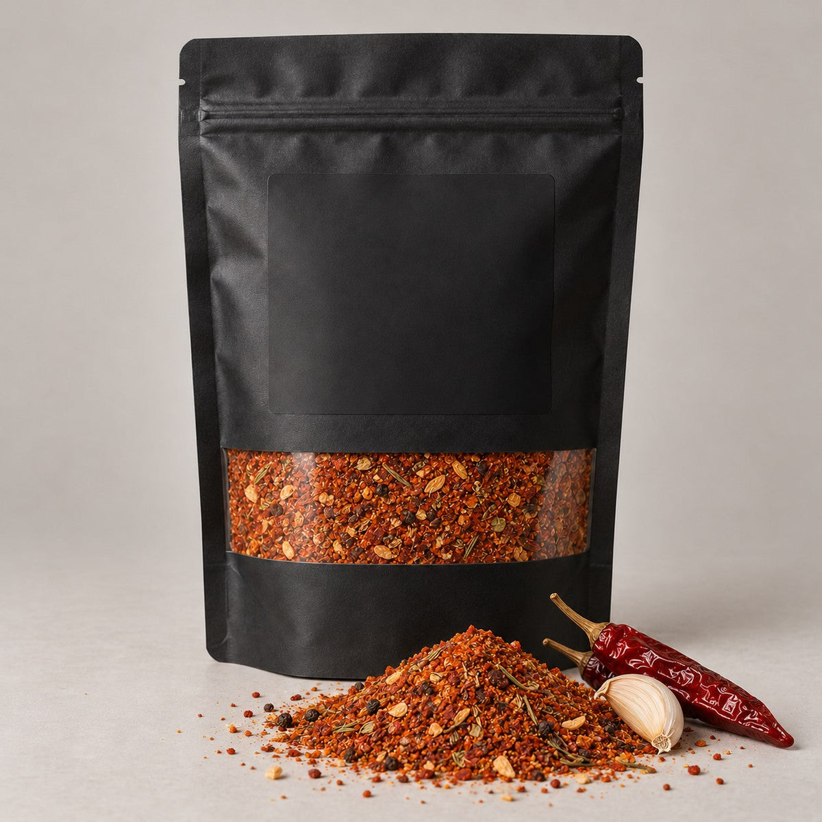 Namak Mirch Cajun Seasoning kitchen pack with the blend spilled in front