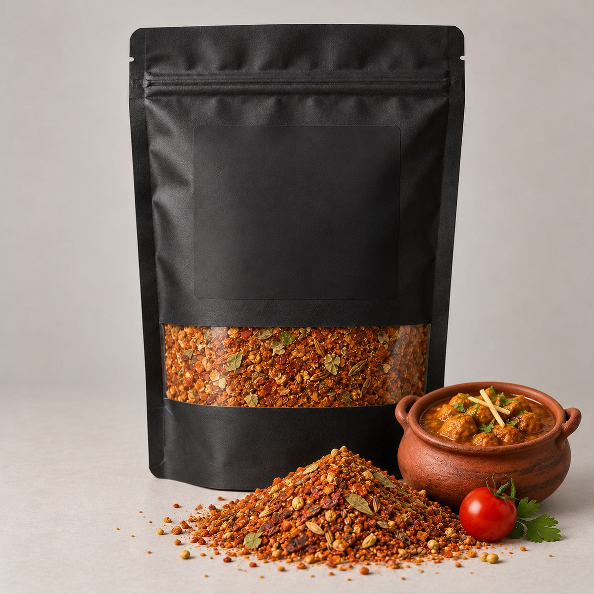 Namak Mirch Chicken Handi Masala kitchen pack with the blend spilled in front