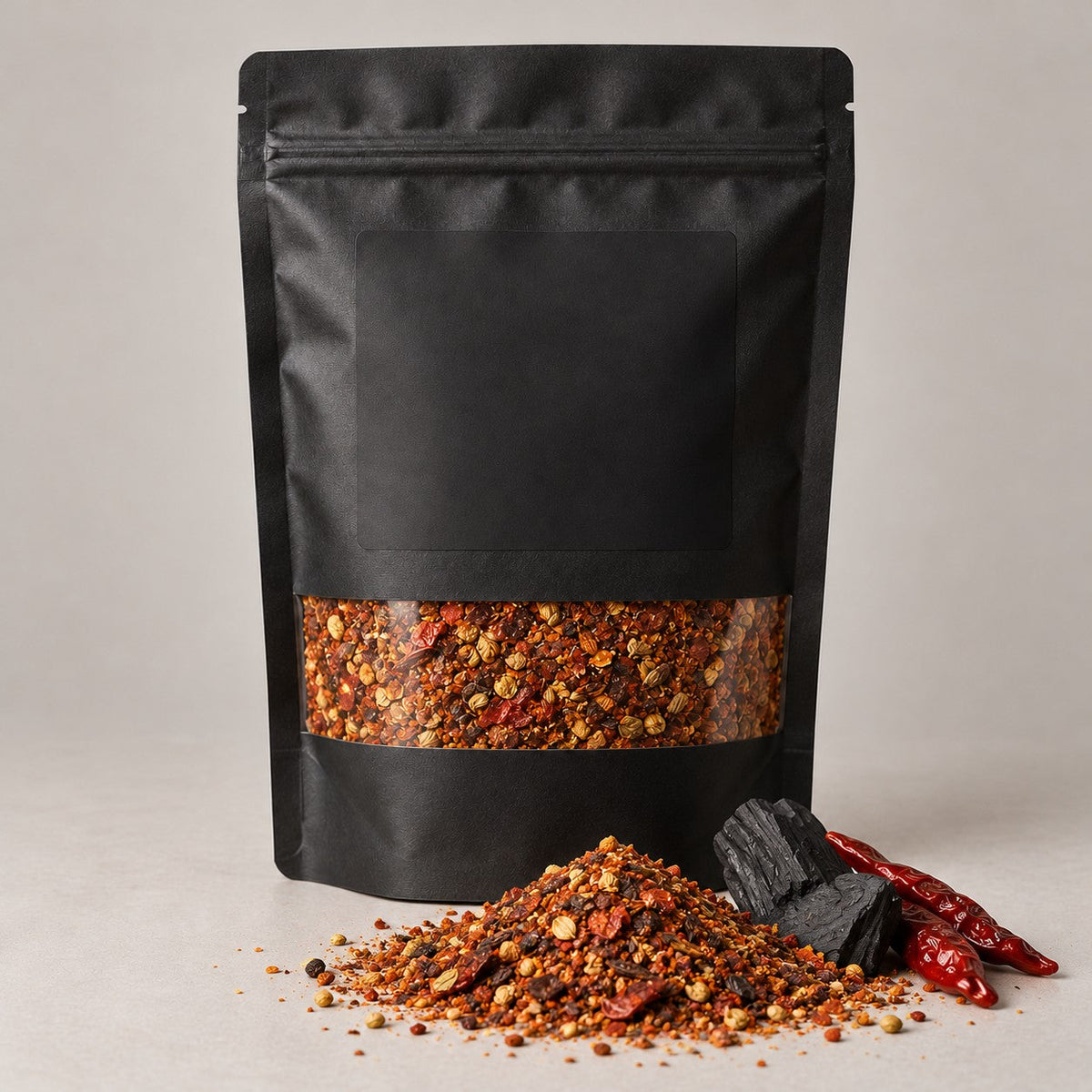 Namak Mirch Koila Karahi Masala kitchen pack with the blend spilled in front