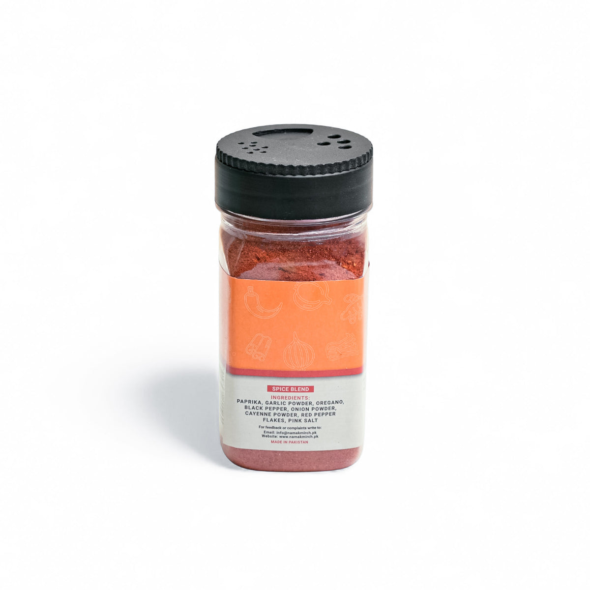 Namak Mirch Cajun Seasoning jar back with ingredients and usage directions