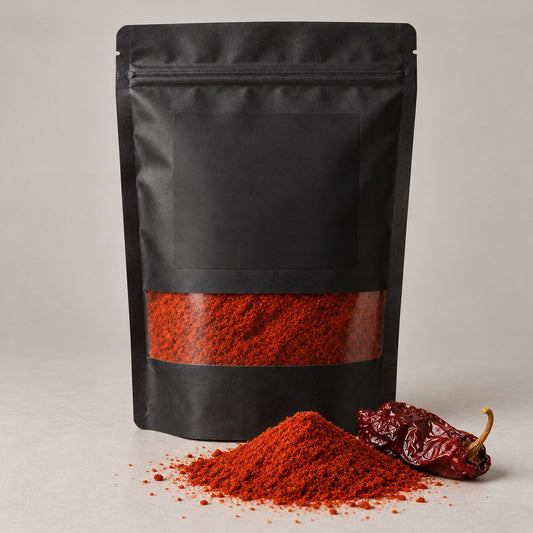 Namak Mirch Smoked Paprika Seasoning kitchen pack with the blend spilled in front